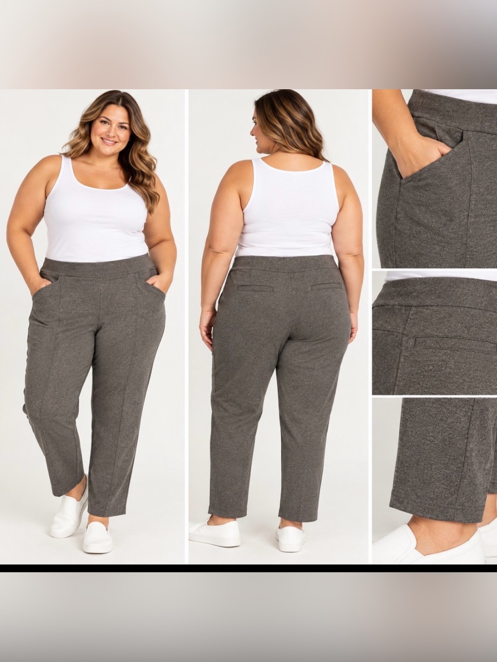 Cato Plus Size 22/24W Gray Pull On Stretch Knit Pants 30” Inseam